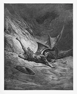 Images Dated 27th July 2017: Then Satan first knew pain and writhed him to and fro Victorian Engraving, 1885