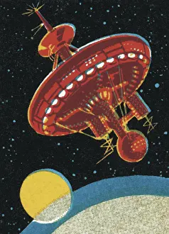 Illustration And Pain Prints: Satellite in Outer Space