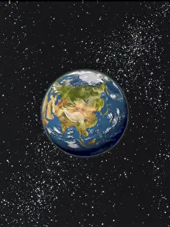 One Object Prints: Satellite view of Earth featuring cloudless view of India, China, Russia, and Pakistan