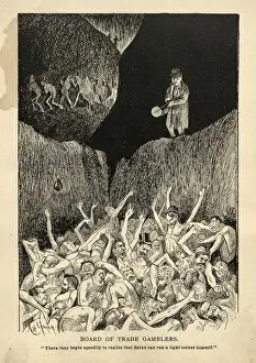 Satirical cartoon sketch on hell, Board of Trade Gamblers, Victorian