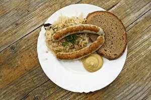 Sausages with sauerkraut and bread, Berggasthaus Hoess mountain guesthouse on Hutterer Hoess Mountain