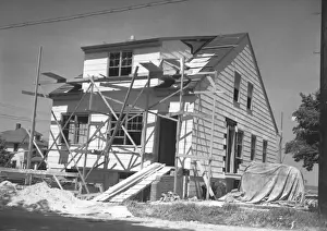 Scaffolding on front of house (B&W)