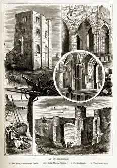Images Dated 14th February 2018: Scarborough Landmarks in Yorkshire, England Victorian Engraving, 1840