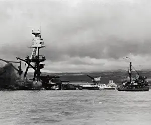 Hawaii Prints: Scene at Pearl Harbor Navy Ship After Attack