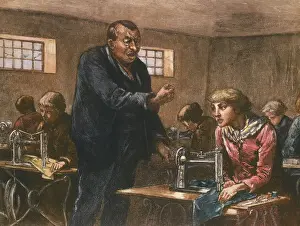 Intimidation Prints: Scene in a Sweater's Factory Newspaper Illustration