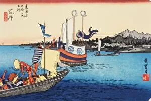 Scenery of Arai in Edo Period, Painting, Woodcut, Japanese Wood Block Print