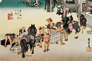 Scenery of Fujieda in Edo Period, Painting, Woodcut, Japanese Wood Block Print