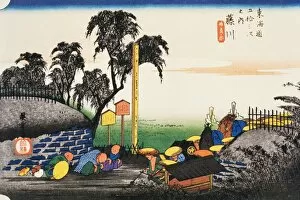 Scenery of Fujikawa in Edo Period, Painting, Woodcut, Japanese Wood Block Print
