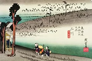 Scenery of Futagawa in Edo Period, Painting, Woodcut, Japanese Wood Block Print