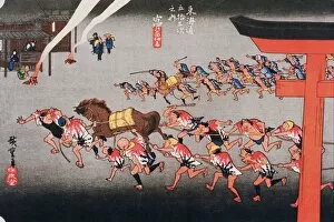 Images Dated 4th January 2007: Scenery of Miya in Edo Period, Painting, Woodcut, Japanese Wood Block Print