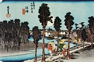 Scenery of Numazu in Edo Period, Painting, Woodcut, Japanese Wood Block Print, Rear View