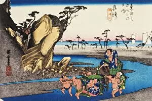 Traditional Japanese Woodblocks Gallery: Scenery of Okitsu in Edo Period, Painting, Woodcut, Japanese Wood Block Print, Side View