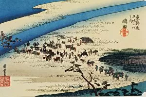Images Dated 4th January 2007: Scenery of Shimada in Edo Period, Painting, Woodcut, Japanese Wood Block Print