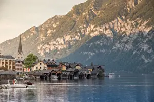 Salzburg, Austria Prints: Scenic of Hallstatt lake and Hallstatt village on Twilight time postcard view point