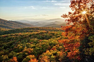 Colorful Gallery: Scenic landscape in autumn from Beacon Heights, Appalachian Mountains, Blue Ridge Parkway