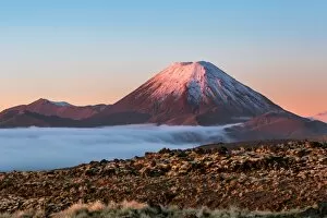 Volcano Collection: Scenic landscape with Ngauruhoe volcano at sunset