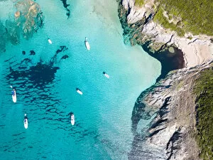 Aerial Gallery: Scenic seascape near Anse d Aliso, Corsica, France, directly above view on water