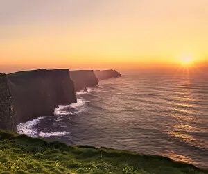 Images Dated 27th March 2016: Scenic View Of Cliffs Of Moher, Liscannor, Ireland. Sunset time