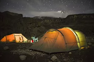 Images Dated 12th February 2016: Scenic view of tents under starry sky from Moir Huts Camp, alpine zone, Mount Kilimanjaro