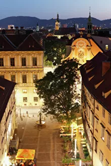 Twilight Gallery: Schlossbergplatz square, Graz, Styria, Austria, Europe, PublicGround