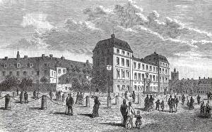 Castles Prints: The Schlossplatz in Darmstadt in 1880