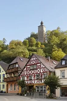 Schlossturm tower and Marktplatz square, Bad Berneck, Fichtelgebirge mountain range, Upper Franconia, Franconia