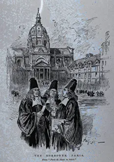 Courtyard Prints: Three Scholars In Courtyard Of Sorbonne