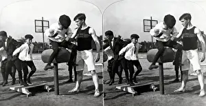 Stereoscopic Prints: School Boys Practice Jumping W/ Horse