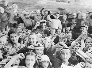 Yugoslavia Prints: School Children Greeting Yugoslavia Soldiers