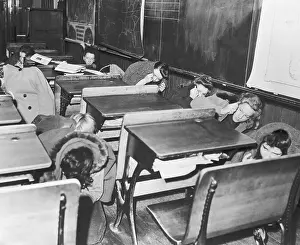 Seattle Prints: US School Kids Practice Air Raid Drill