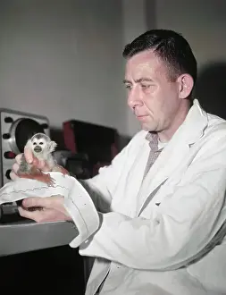 Scientist Holding Squirrel Monkey