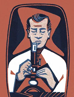 Illustration And Painti Gallery: Scientist Looking in a Microscope