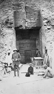 Tutankhamen Prints: Scientist Standing in Front of Tomb