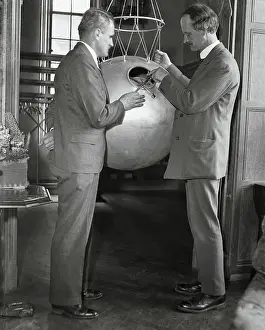 Arthur Holly Compton Prints: Scientists Studying Balloon Gondola Model