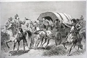 Native Am Prints: Us Scouts Turning Back Invaders; Wagons