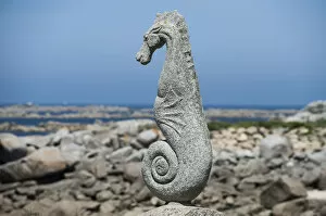 Sculpture of a seahorse, Plouescat, Cote des Abers, Brittany, France