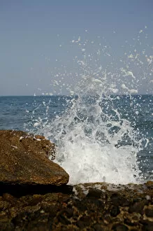 Surge Collection: Sea spray, Mediterranean coast in Sitges, Parc National del Garraf, Costa Dorado, Spain, Europe