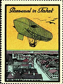 Airplanes Prints: Sealing stamp Parseval airship