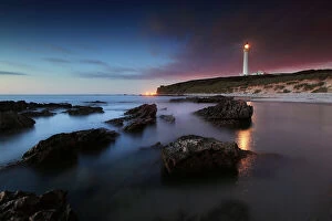 Images Dated 17th July 2011: Seascape at midnight with lighthouse lossiemouth