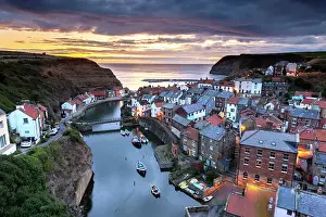 The seaside fishing village of Staithes in Yorkshire at sunrise