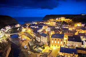 The seaside village of Staithes in Yorkshire at night