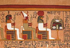 Ancient Egypt Prints: Seated Ancient Egpytian Gods, including the hawk head Horus god of kingship and the sky
