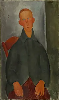 Red Hair Prints: Seated Boy With Red Hair And Grey Jacket
