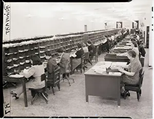 Mail Prints: Seated Clerks Look Through and Sort Mail