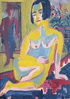 Expressionism Prints: Seated Female Nude. Study, ca 1921-1923. Artist: Kirchner, Ernst Ludwig (1880-1938)