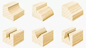 Wood Gallery: Sections of wood cut into different shapes with groove and edge cutters