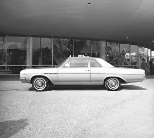 Parking Prints: Sedan car in parking lot, (B&W)