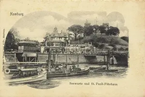 Seewarte and St. Pauli Faehrhaus, Hamburg, Germany, postcard with text, view around ca 1910, Historic, digital reproduction of a historic postcard, public domain, from that time, exact date unknown