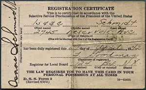 Certificate Prints: Front side of Selective Service Registration Certificate