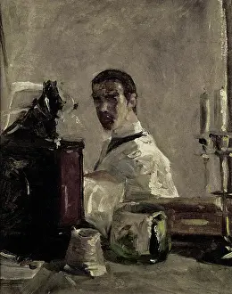 Henri De Toulouse Lautrec Prints: Self-portrait in front of a mirror. Artist: Toulouse-Lautrec, Henri, de (1864-1901)